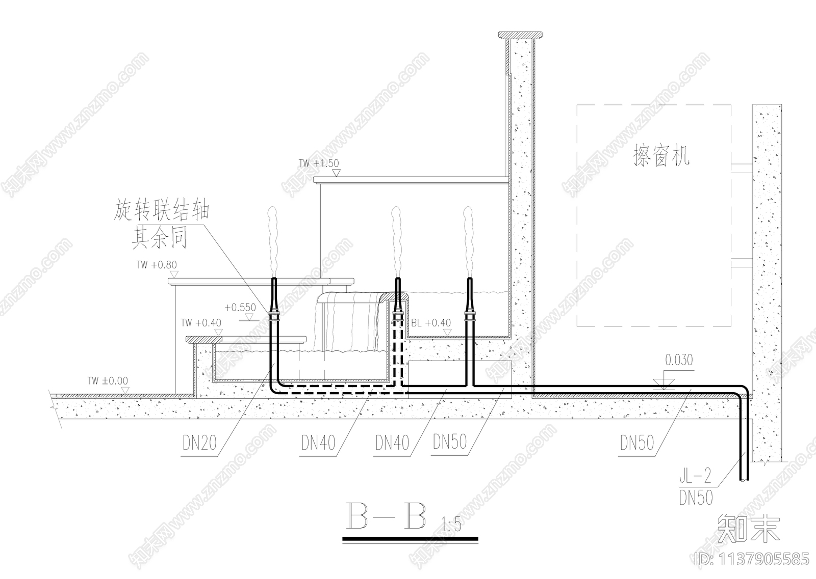 喷泉排水给水详图cad施工图下载【ID:1137905585】