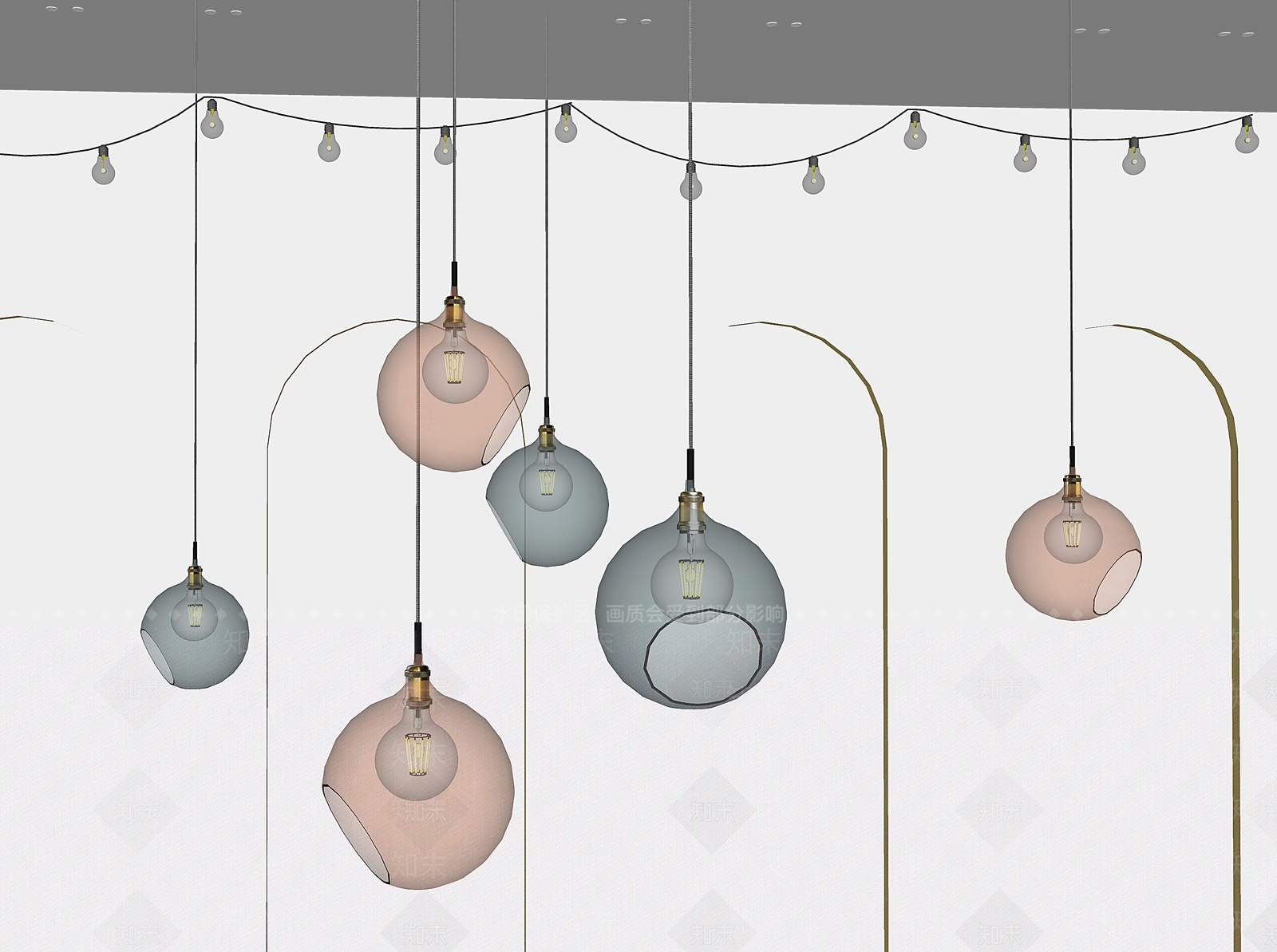 现代艺术球形吊灯SU模型下载【ID:1138064085】_知末su模型网