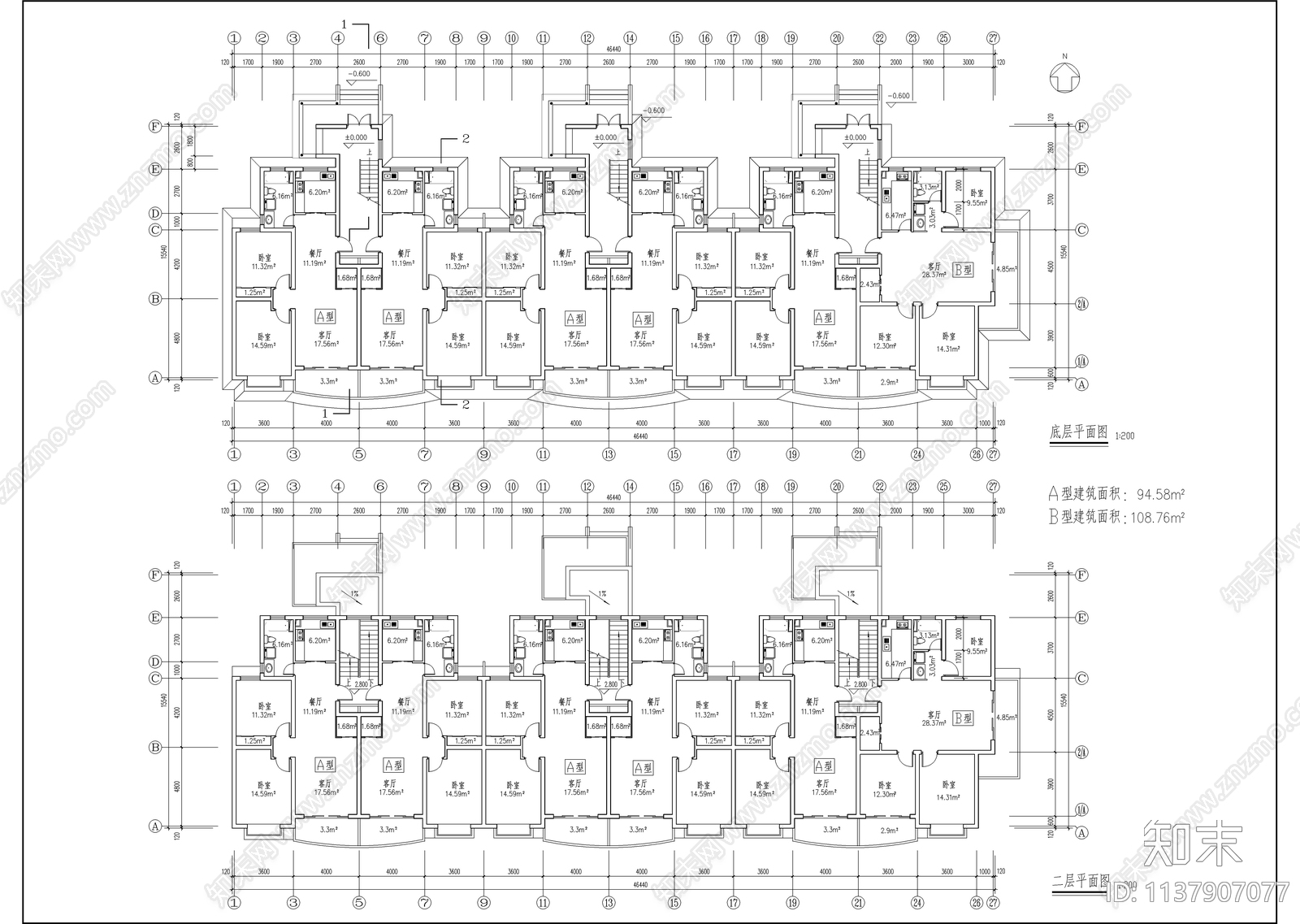 社区公寓建筑cad施工图下载【ID:1137907077】