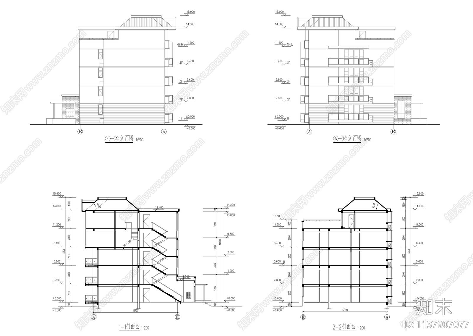 社区公寓建筑cad施工图下载【ID:1137907077】