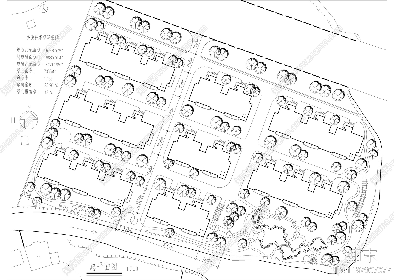 社区公寓建筑cad施工图下载【ID:1137907077】