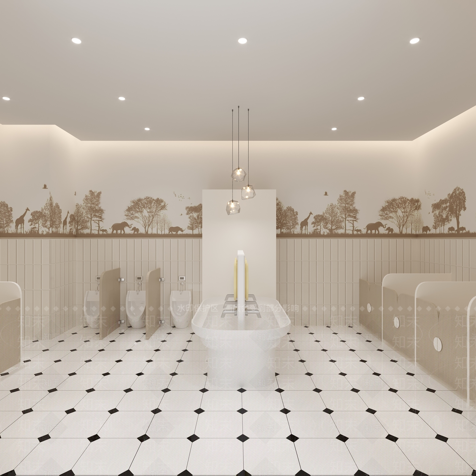 现代儿童公共卫生间3D模型下载【ID:1137907217】