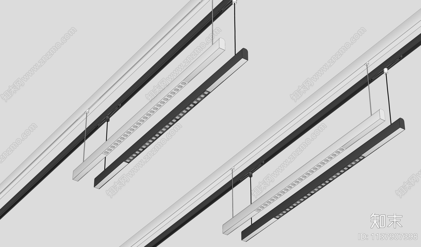 现代极简轨道长条吊灯组合SU模型下载【ID:1137907398】