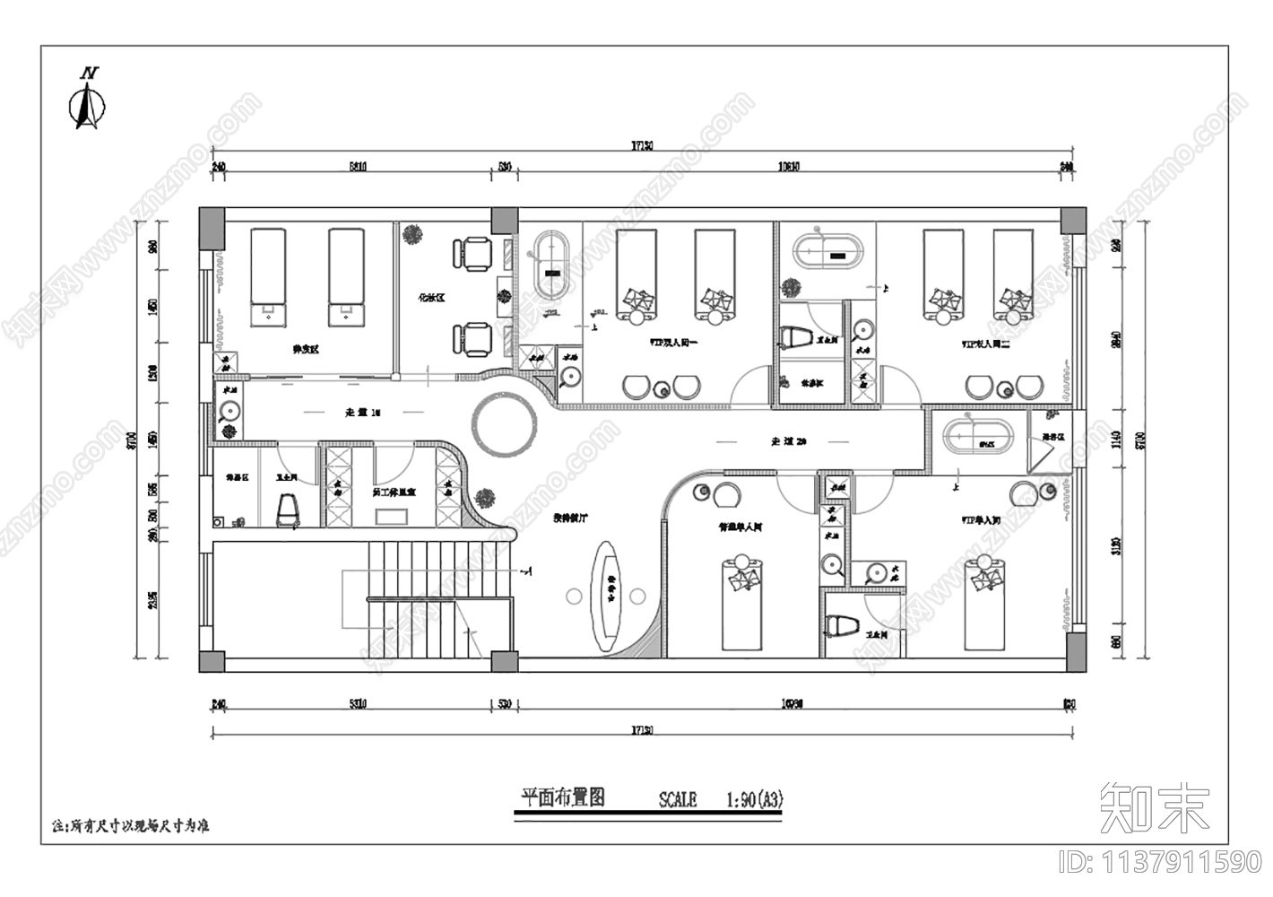 创意美容院平面方案图施工图下载【ID:1137911590】