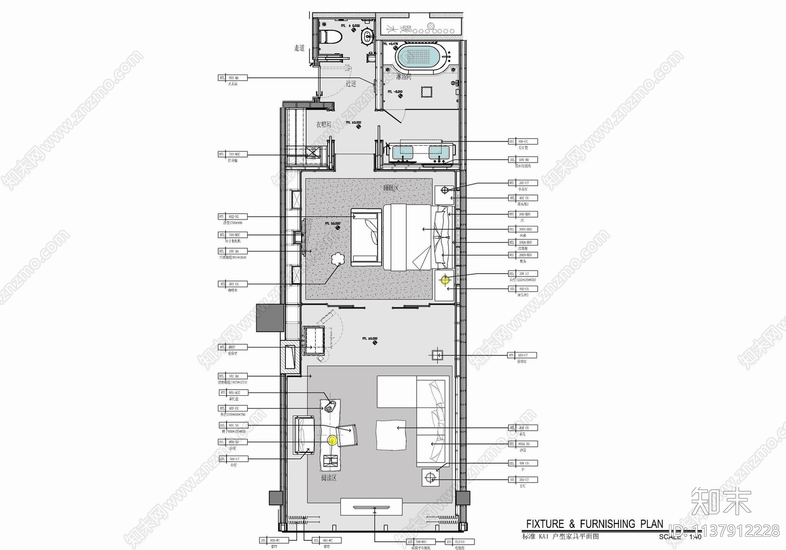 80㎡酒店豪华大床房cad施工图下载【ID:1137912228】