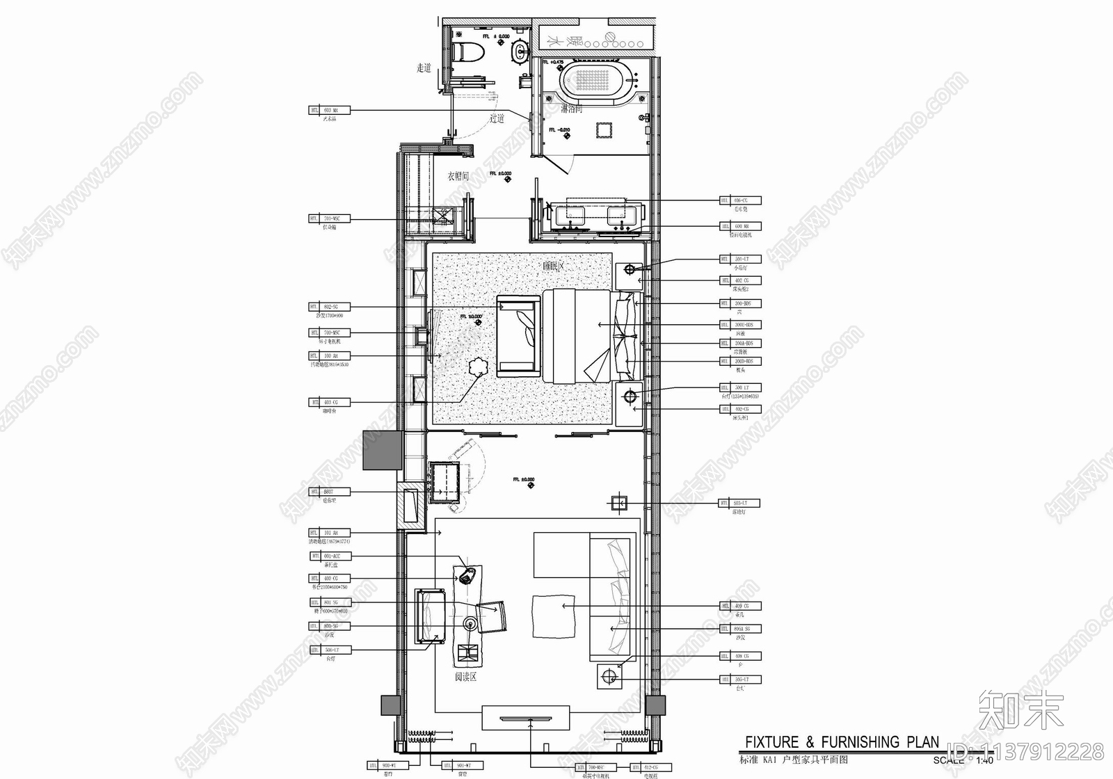 80㎡酒店豪华大床房cad施工图下载【ID:1137912228】