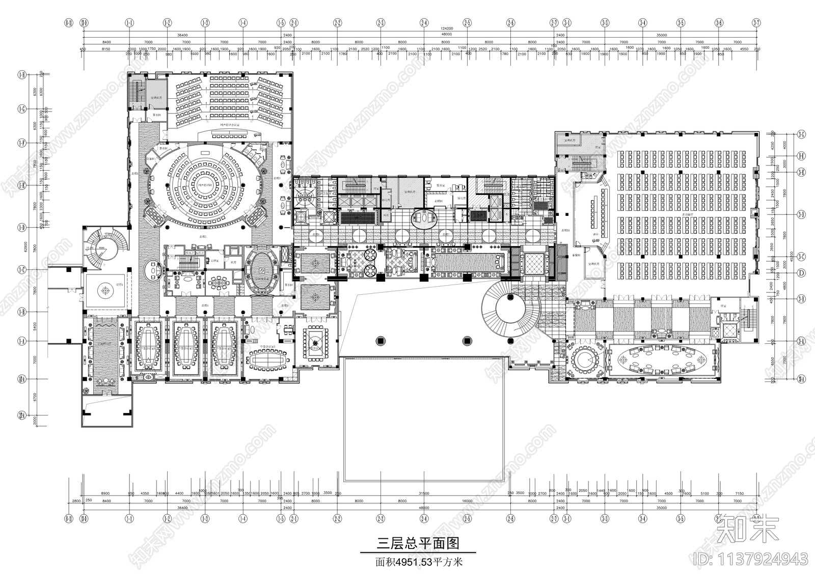 五星级酒店三层会议中心cad施工图下载【ID:1137924943】