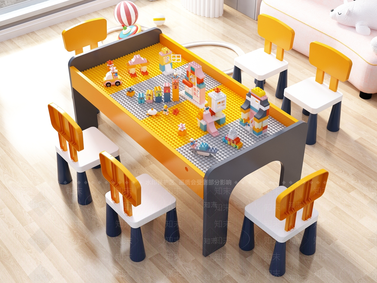 现代儿童桌椅组合3D模型下载【ID:1137928594】