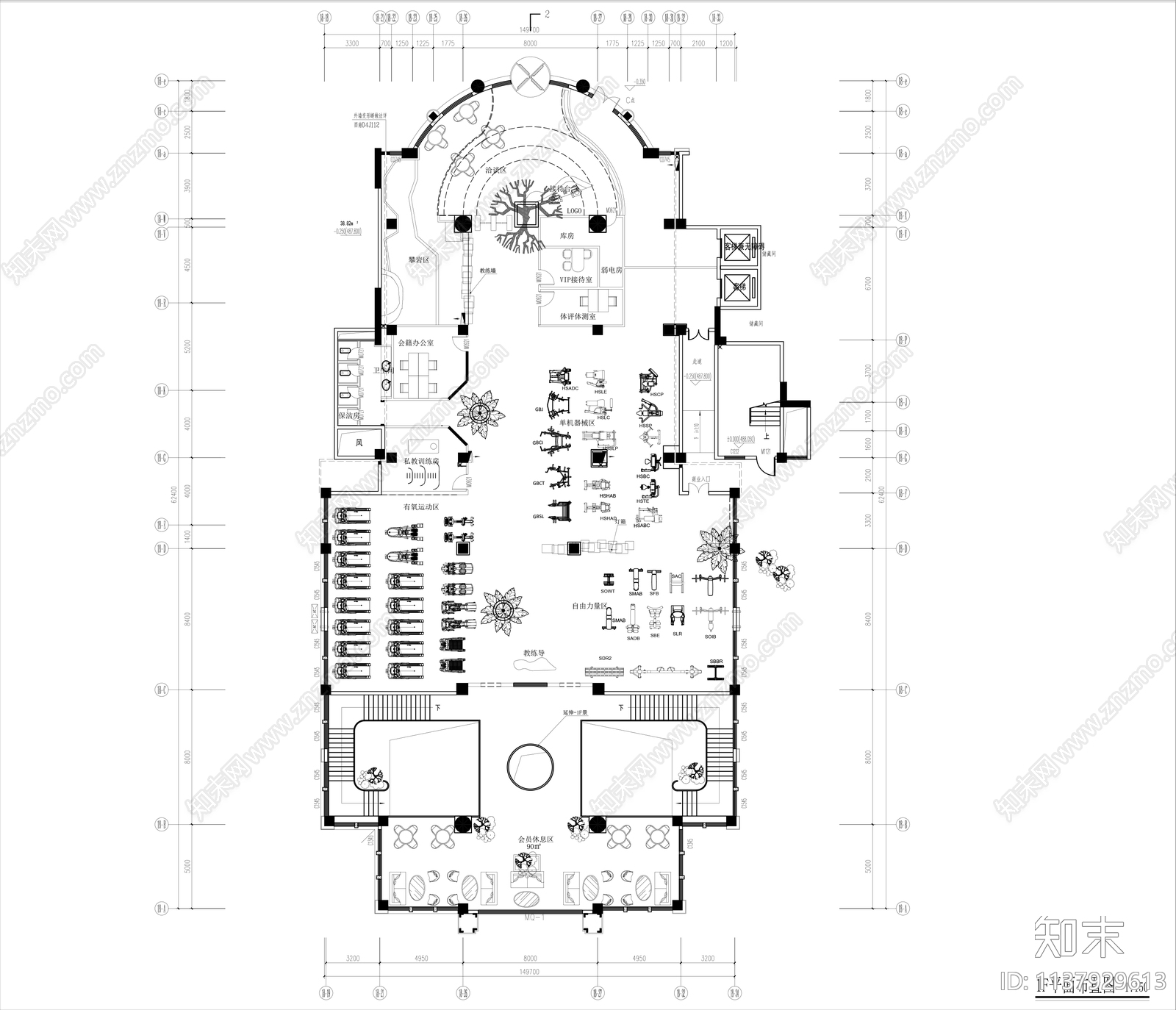 金康博健身会所施工图下载【ID:1137929613】