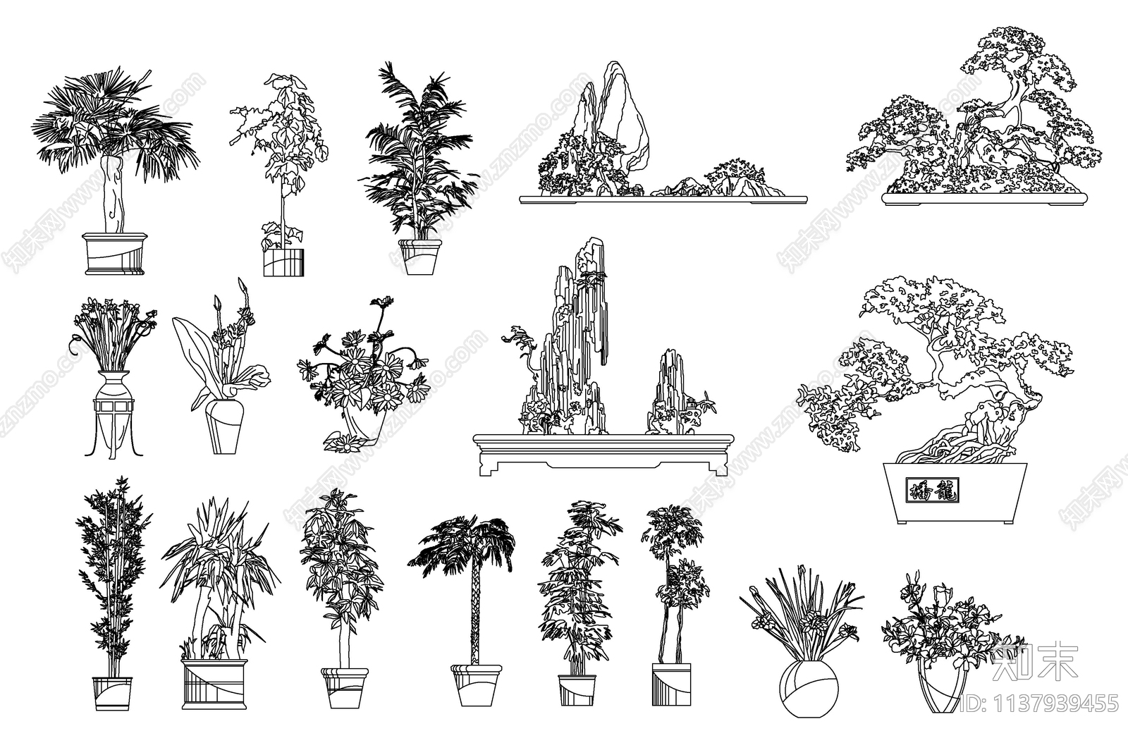 中式花盆施工图下载【ID:1137939455】