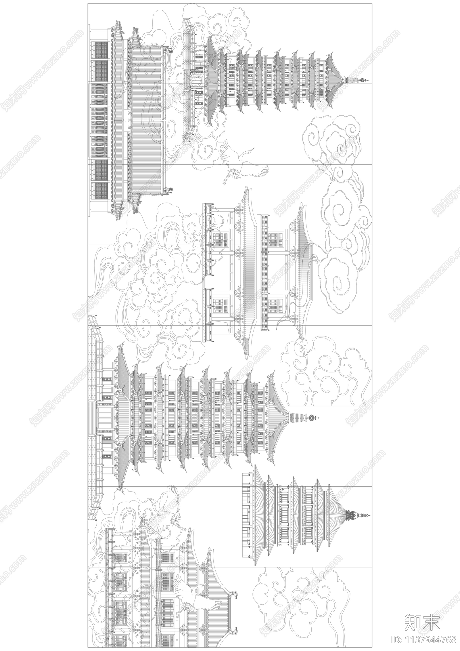 中式背景墙cad施工图下载【ID:1137944768】