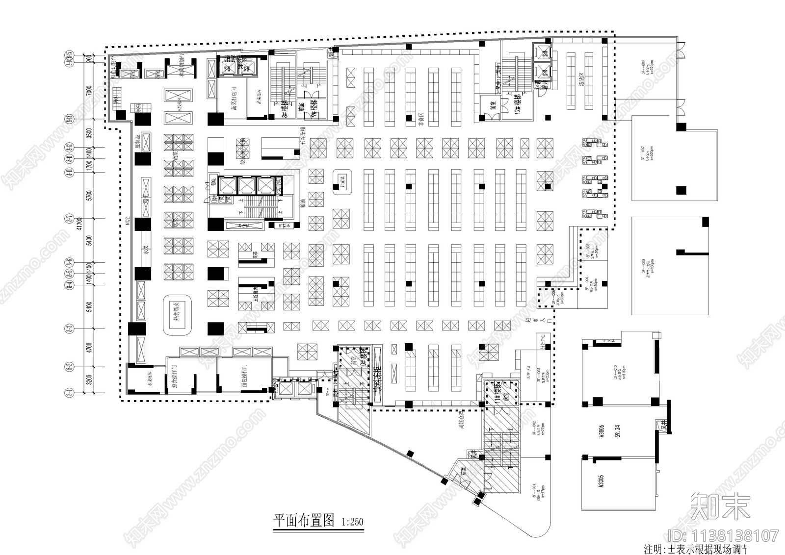 2500平方超市cad施工图下载【ID:1138138107】