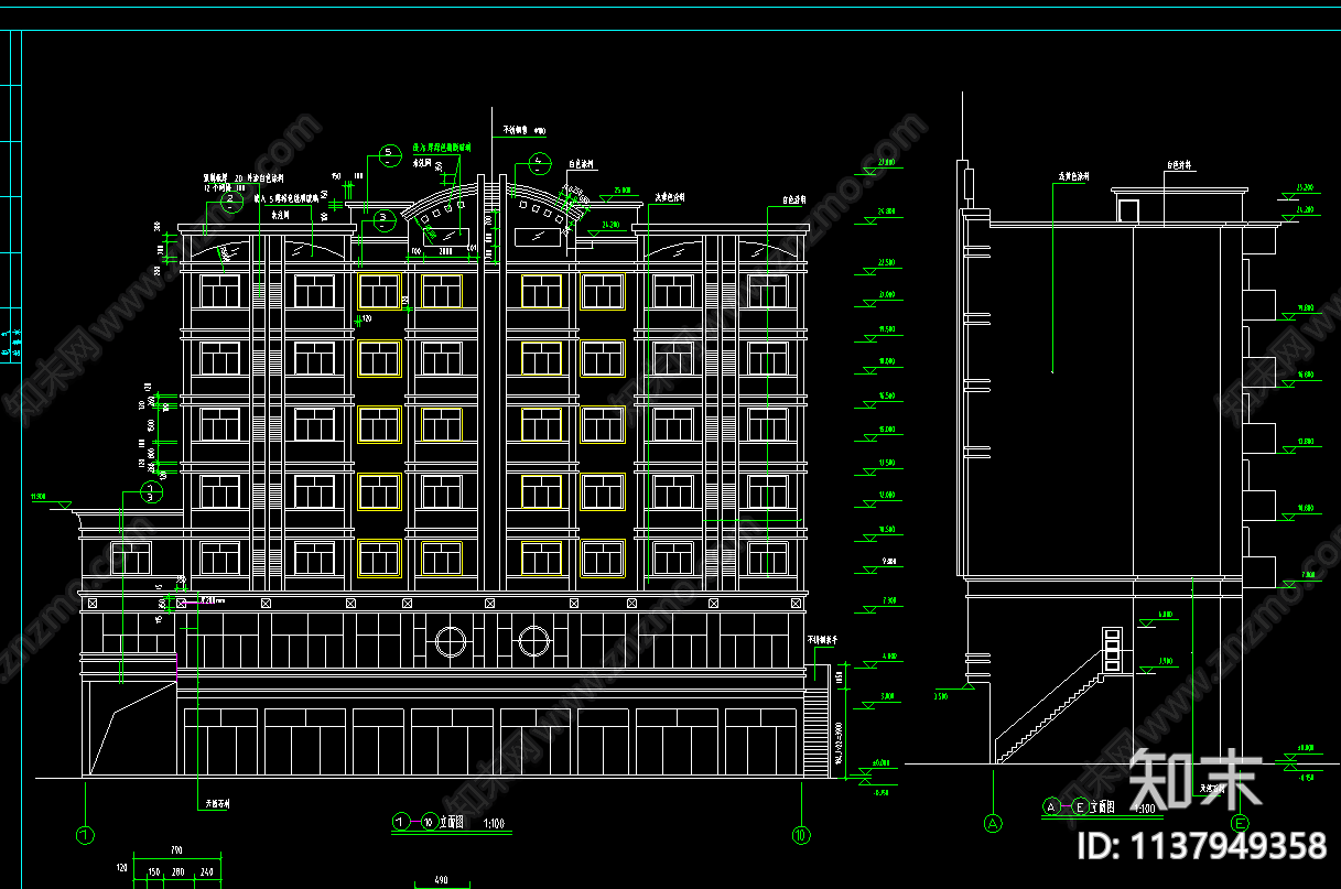 商住楼建筑cad施工图下载【ID:1137949358】