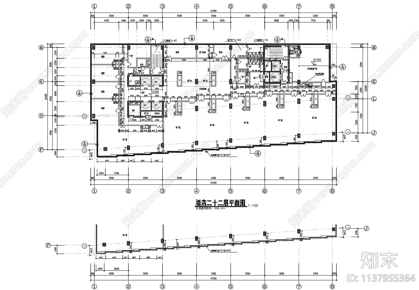 某高档商务酒店办公建筑cad施工图下载【ID:1137955364】