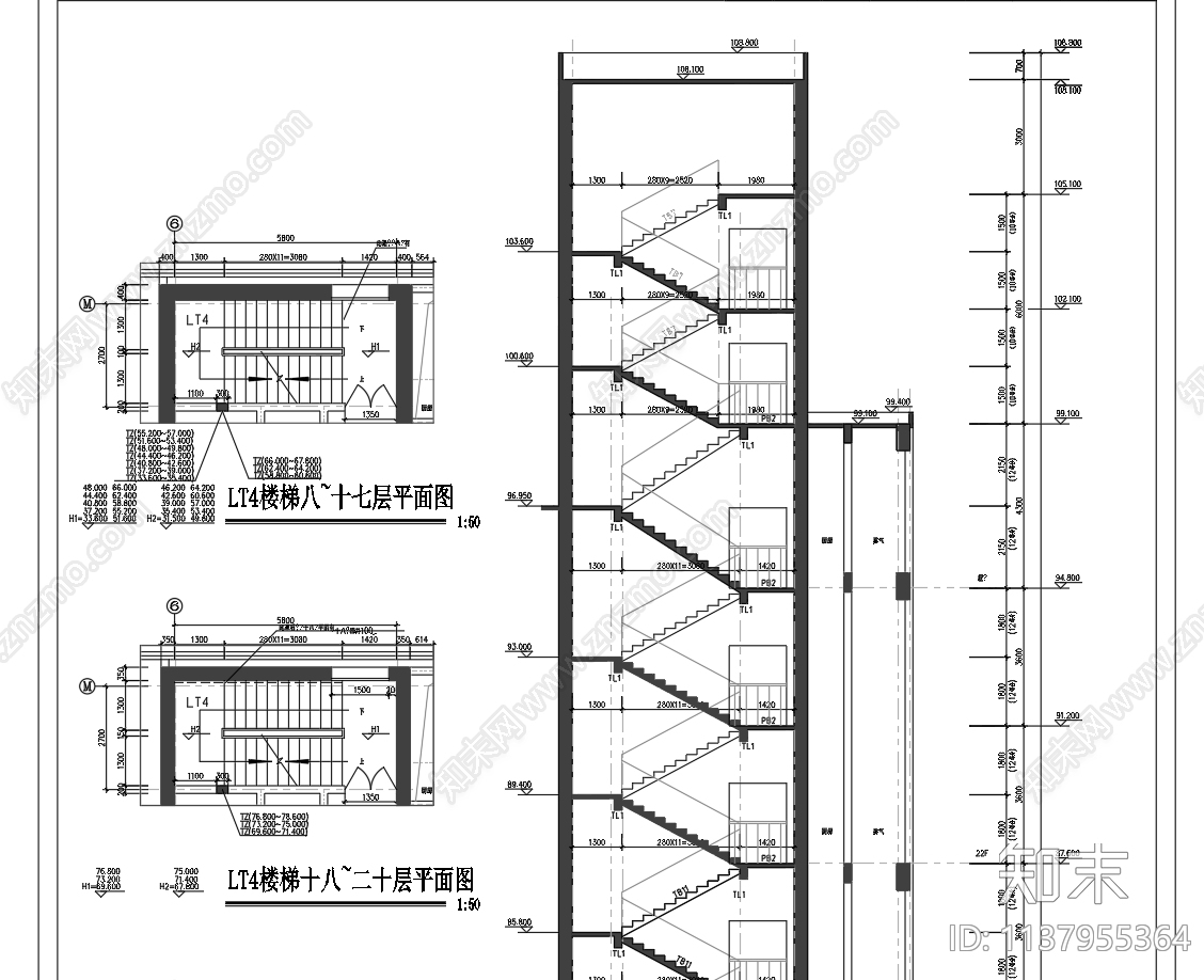 某高档商务酒店办公建筑cad施工图下载【ID:1137955364】
