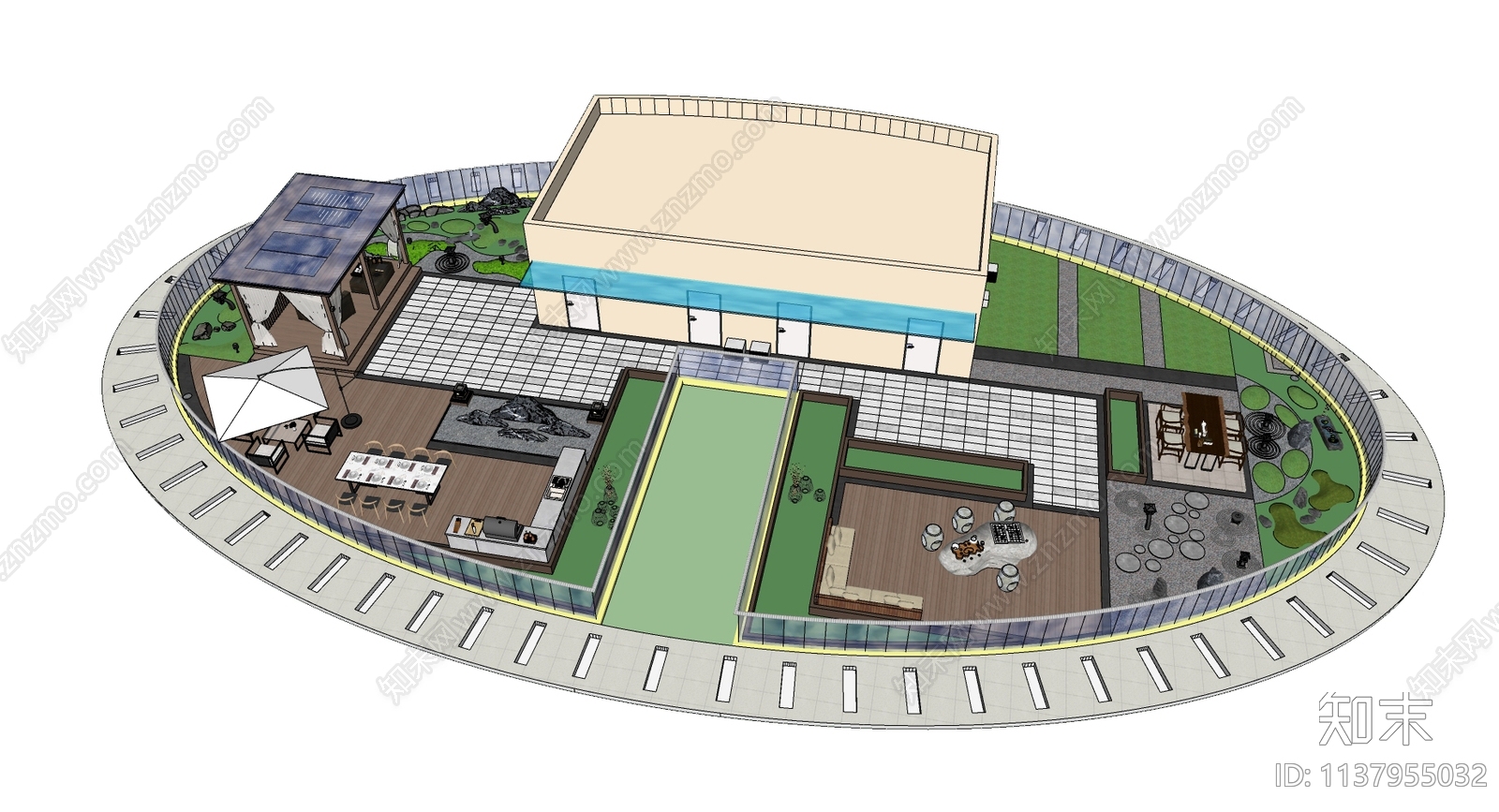 现代屋顶花园SU模型下载【ID:1137955032】