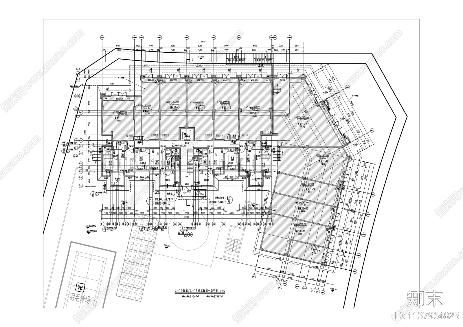 仙女湖镇安置房建筑cad施工图下载【ID:1137964825】