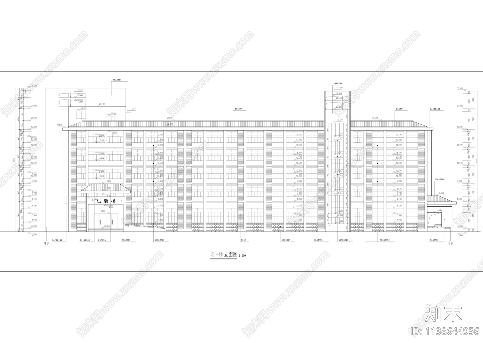 某中学实验楼建筑效果图cad施工图下载【ID:1138644956】