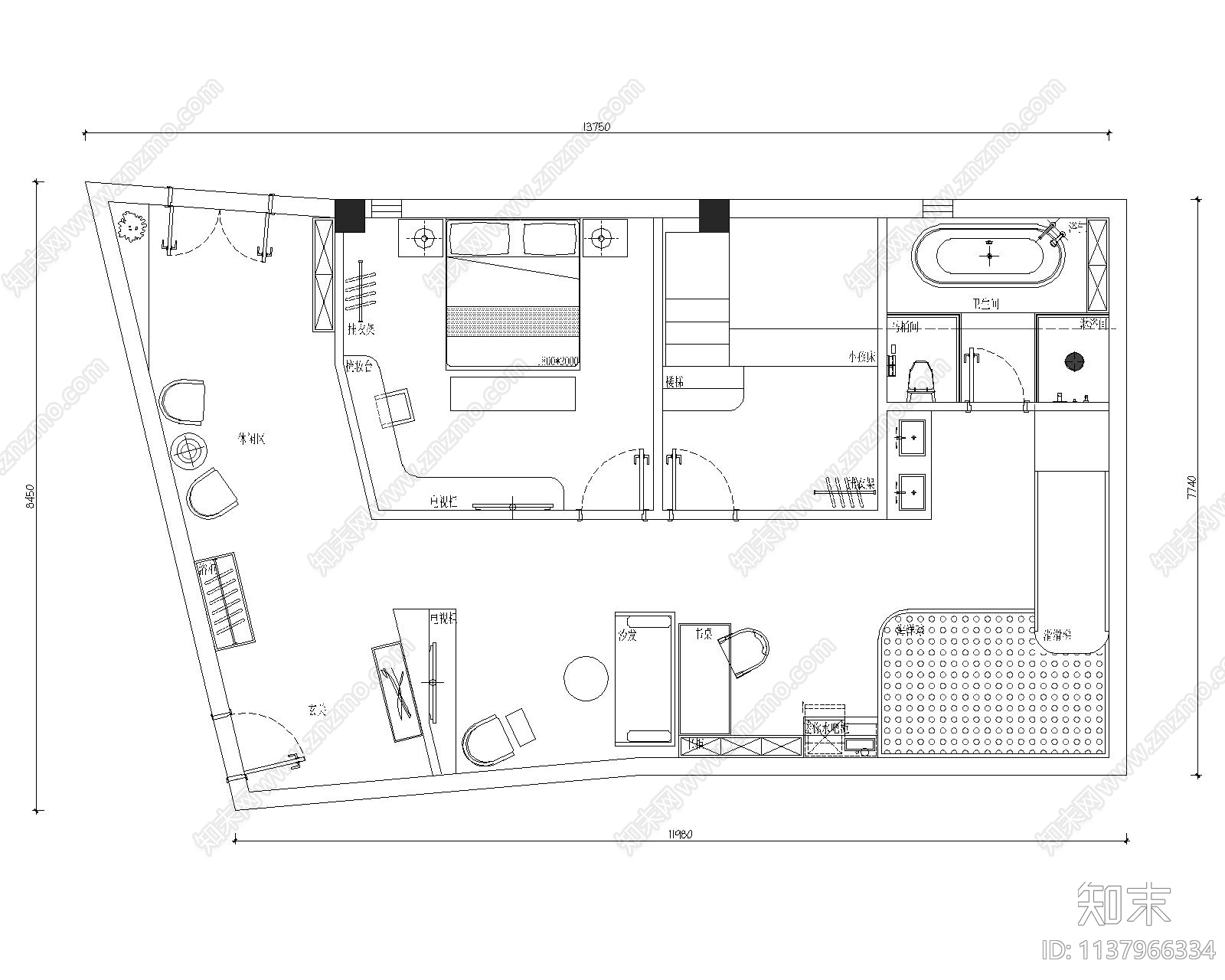 亲子房平面图施工图下载【ID:1137966334】
