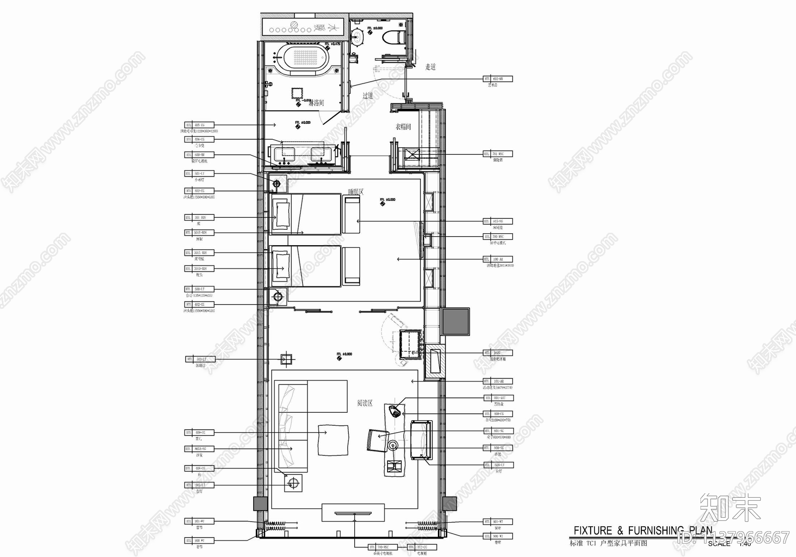 80㎡酒店豪华双人间室内cad施工图下载【ID:1137966667】