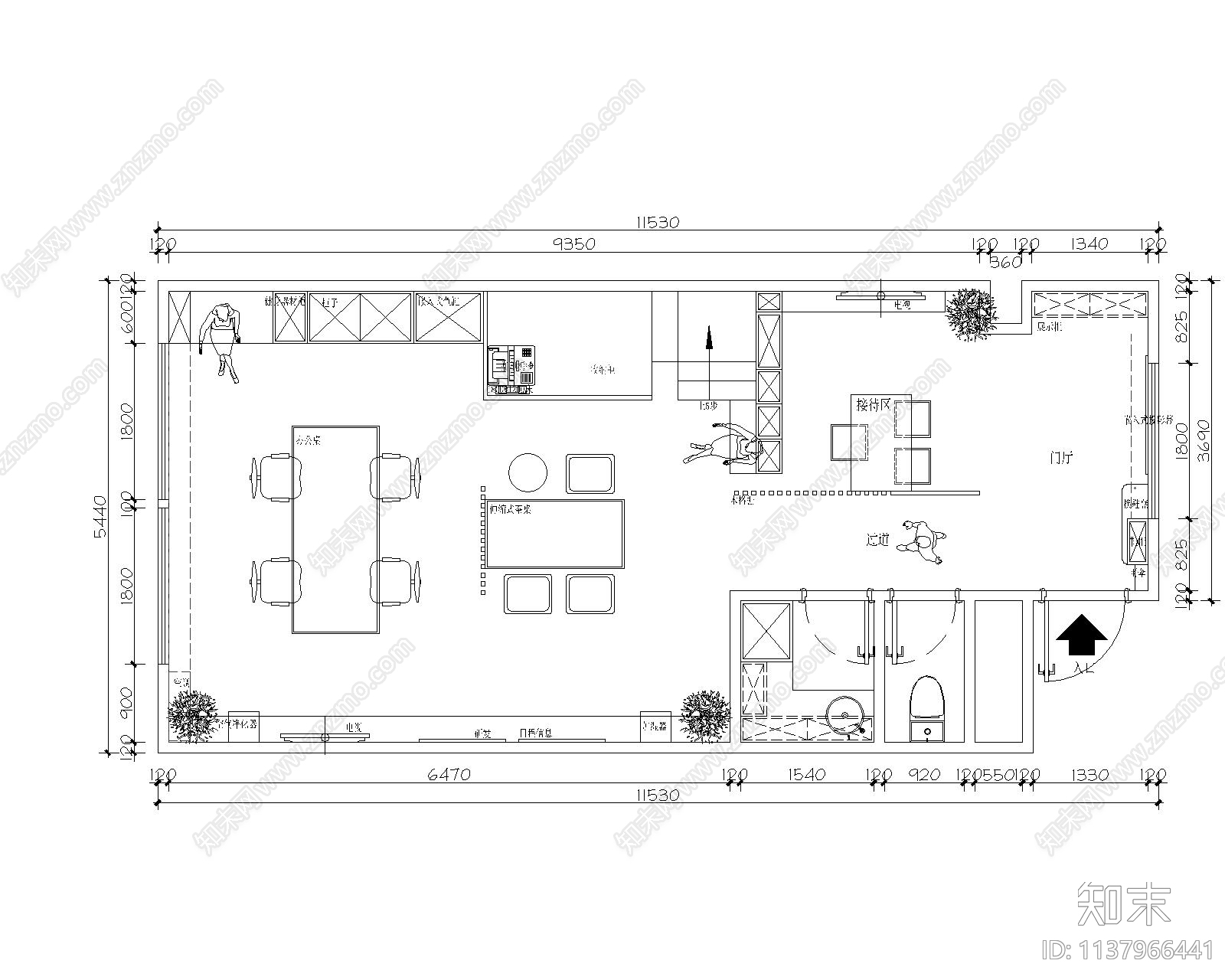 60平办公室平面图cad施工图下载【ID:1137966441】