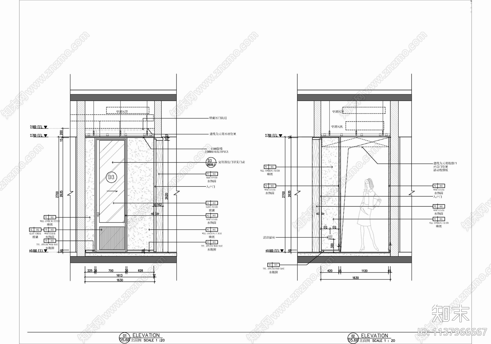 80㎡酒店豪华双人间室内cad施工图下载【ID:1137966667】