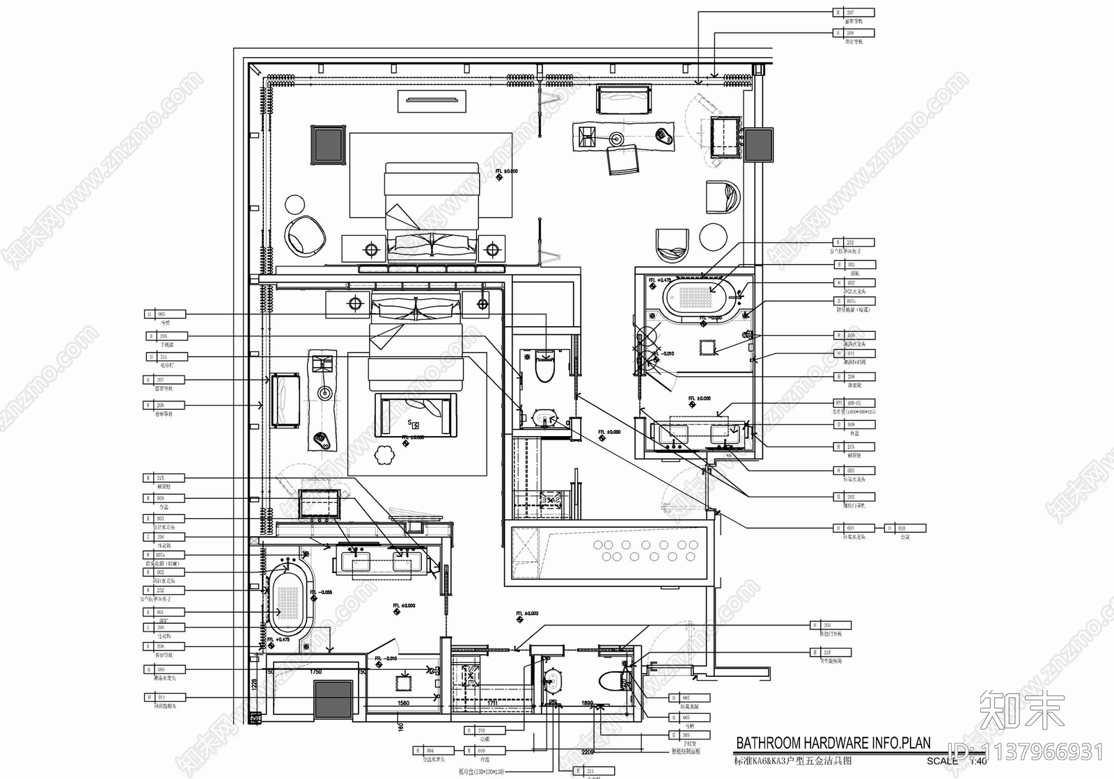 酒店豪华客房大床房室内cad施工图下载【ID:1137966931】