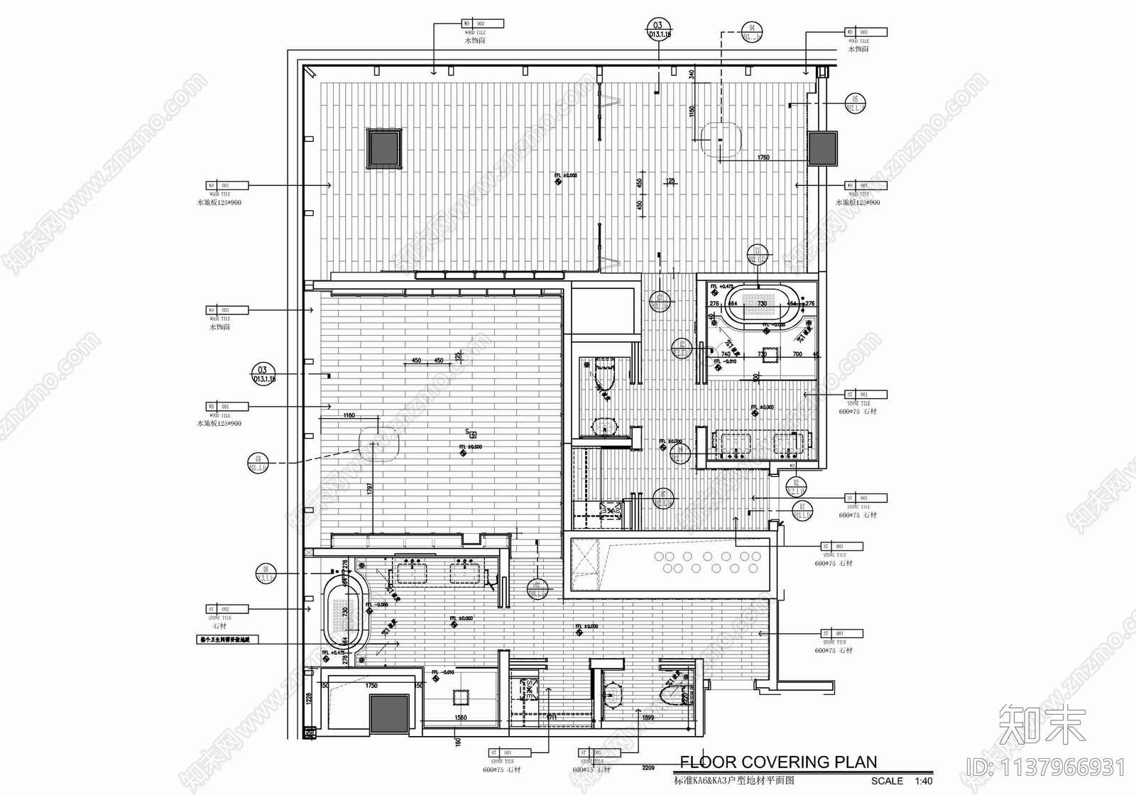 酒店豪华客房大床房室内cad施工图下载【ID:1137966931】