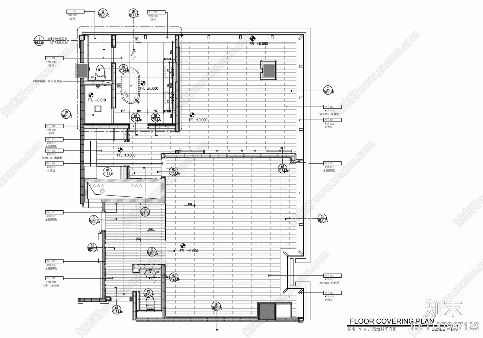 120㎡酒店豪华客房套房室内cad施工图下载【ID:1137967129】