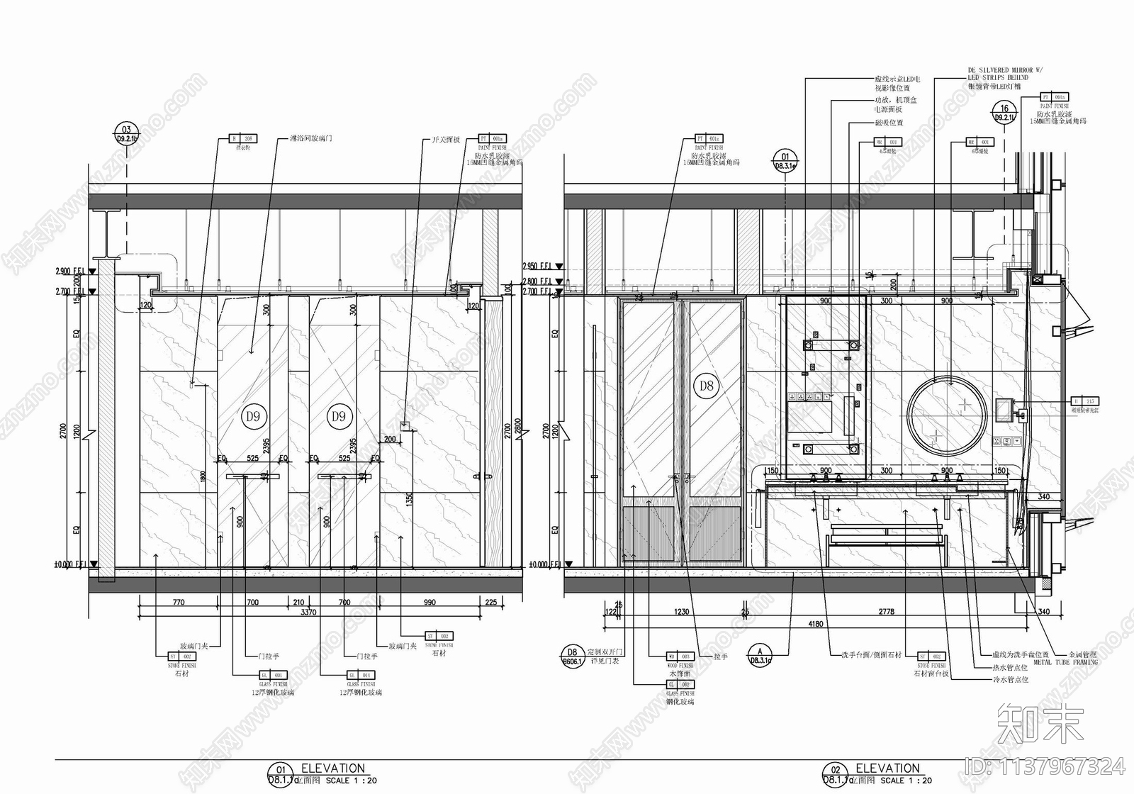 150㎡酒店豪华客房套房室内cad施工图下载【ID:1137967324】