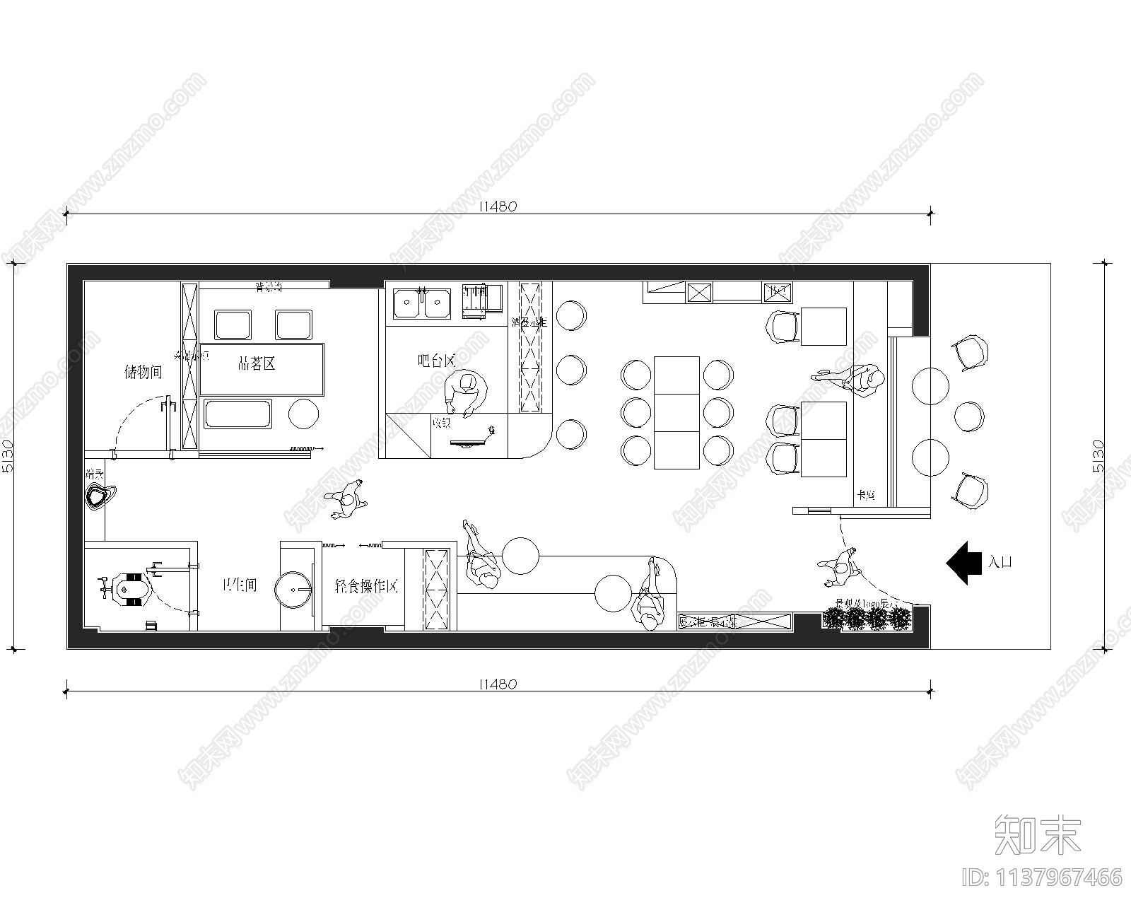 小型咖啡店平面图施工图下载【ID:1137967466】