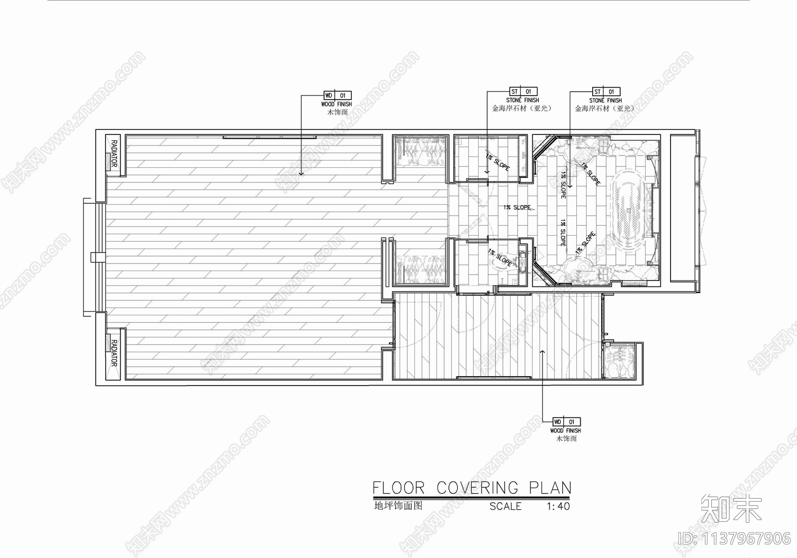 55㎡酒店标准大床房室内cad施工图下载【ID:1137967906】