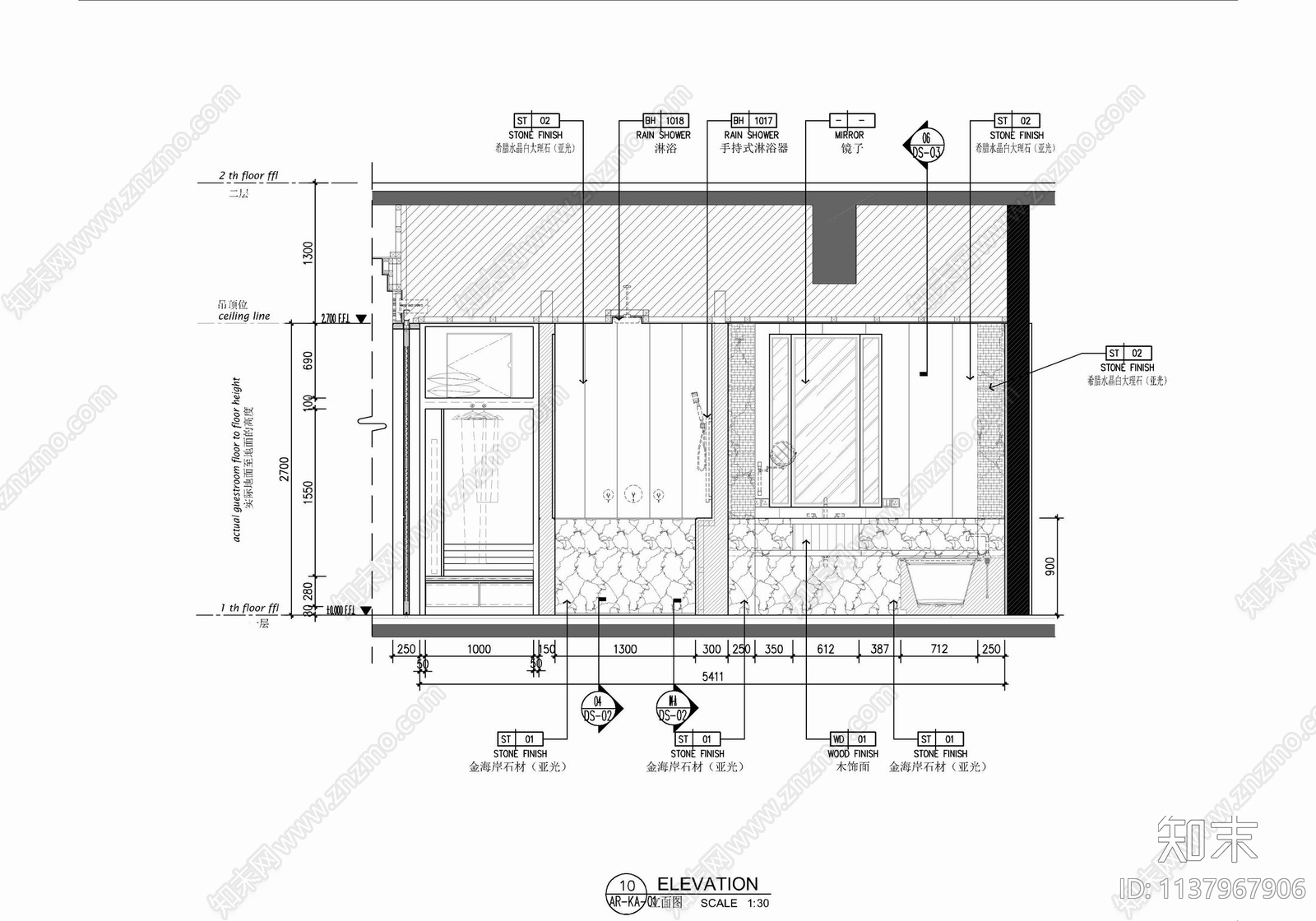 55㎡酒店标准大床房室内cad施工图下载【ID:1137967906】
