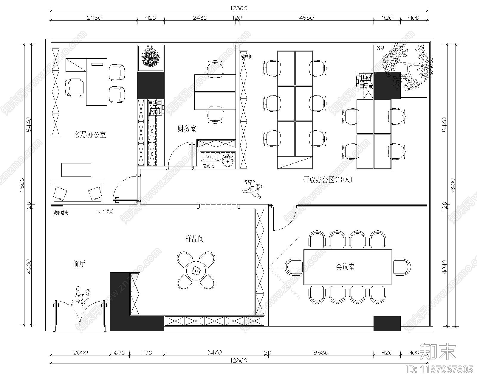 小型办公室平面图施工图下载【ID:1137967805】