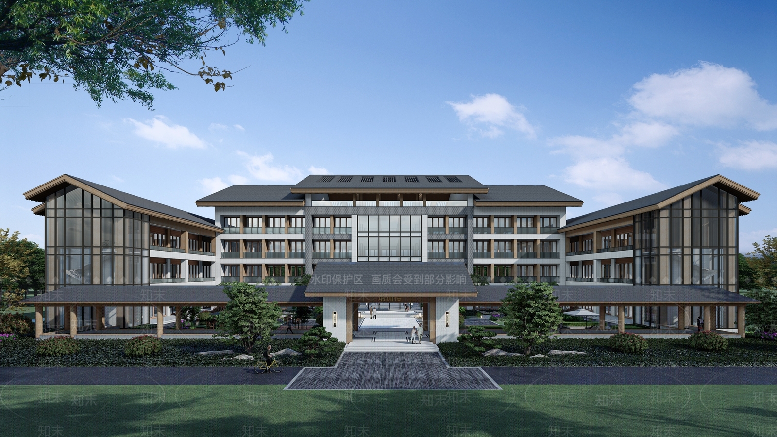 新中式学校SU模型下载【ID:1137970113】
