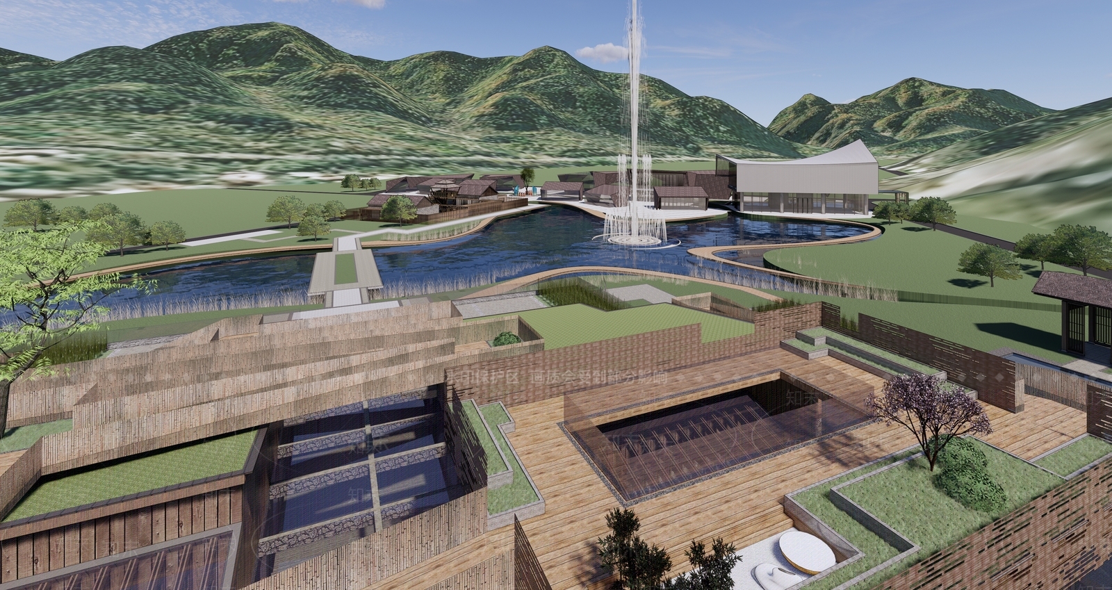 现代野奢展览馆建筑SU模型下载【ID:1137975825】