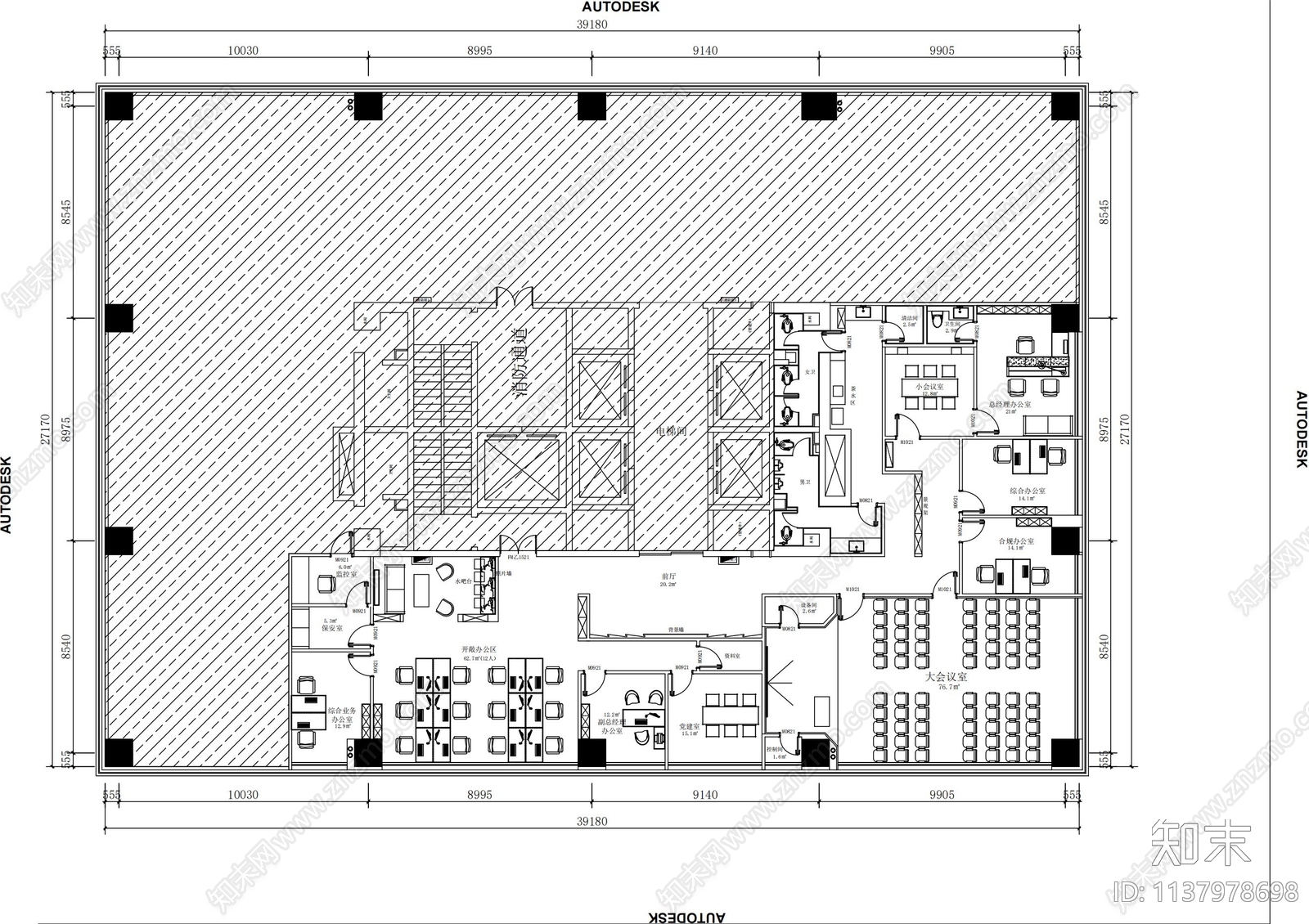 500平办公室cad施工图下载【ID:1137978698】