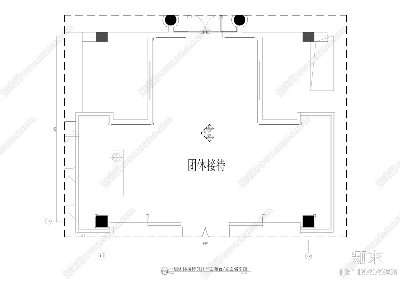 酒店团体接待区cad施工图下载【ID:1137979008】