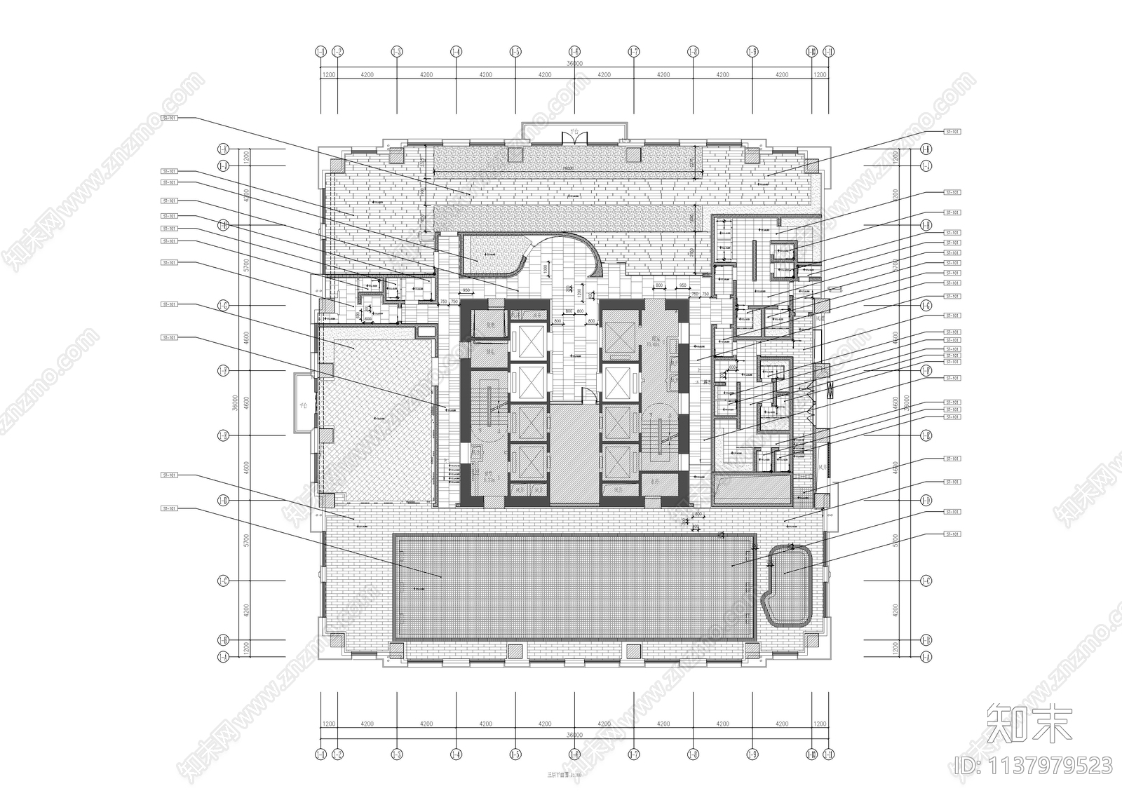 酒店健身房瑜伽室cad施工图下载【ID:1137979523】