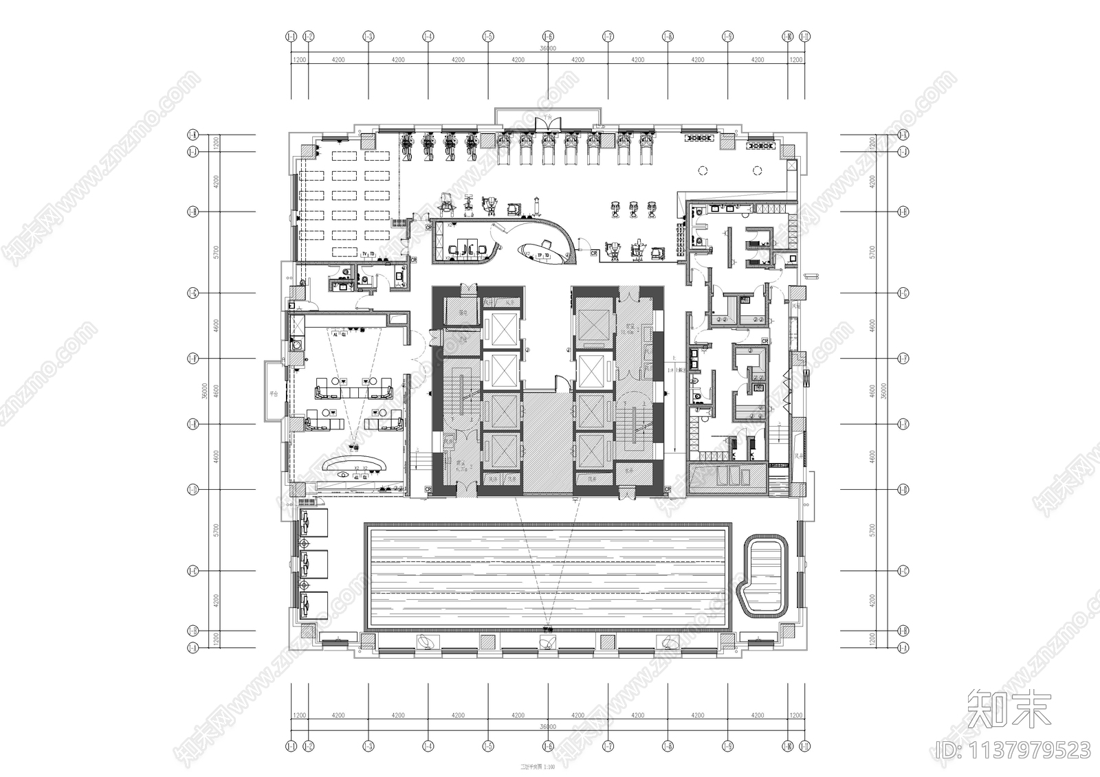 酒店健身房瑜伽室cad施工图下载【ID:1137979523】