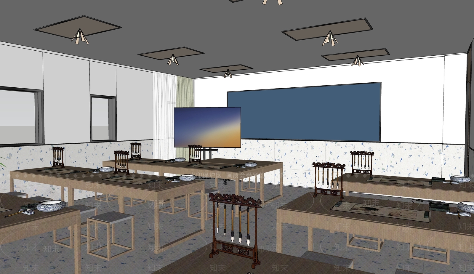 现代学校教室SU模型下载【ID:1137981220】