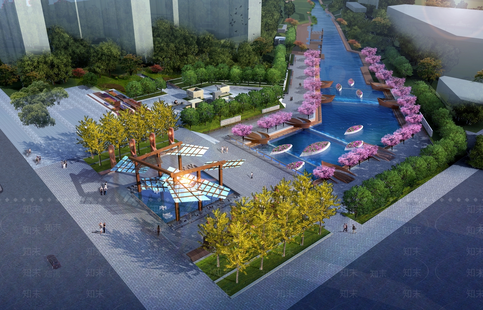 现代河道广场景观3D模型下载【ID:1137981433】