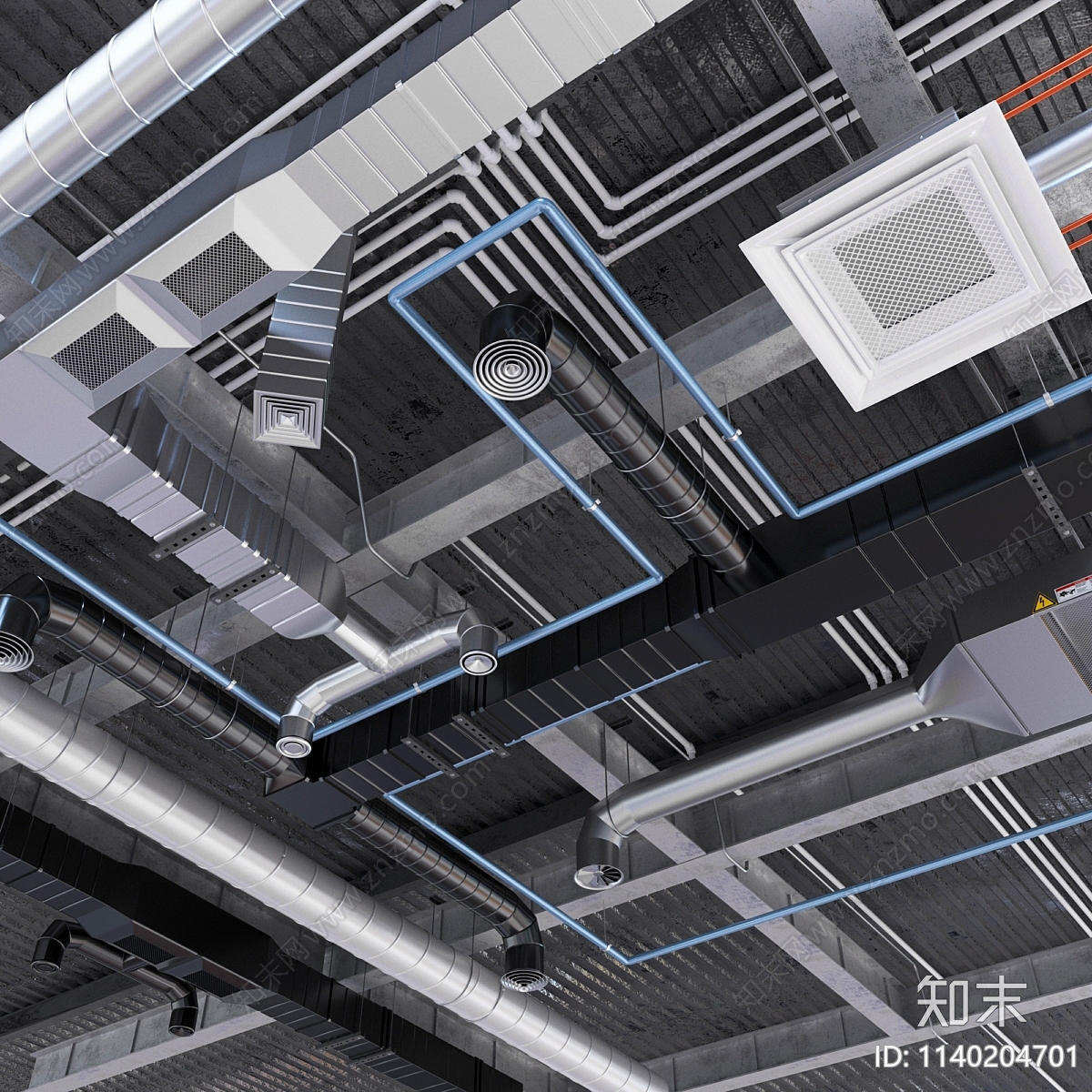 工业风空调管道吊顶SU模型下载【ID:1140204701】