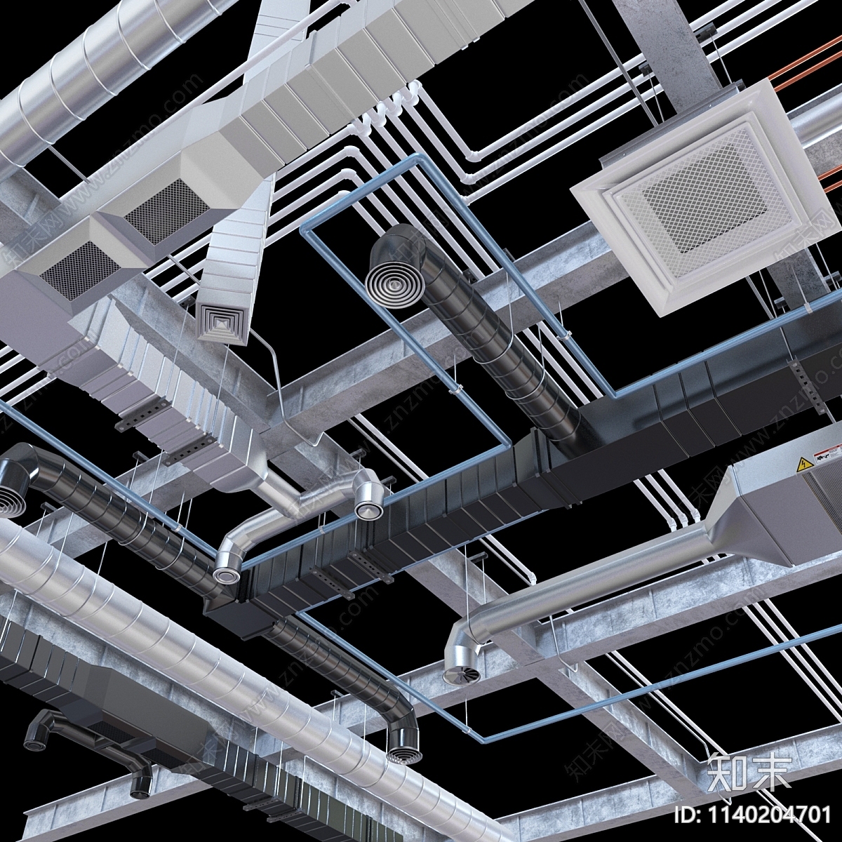 工业风空调管道吊顶SU模型下载【ID:1140204701】