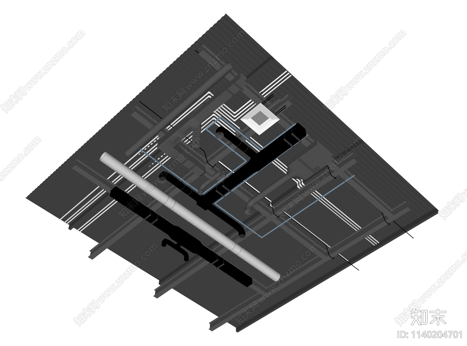 工业风空调管道吊顶SU模型下载【ID:1140204701】