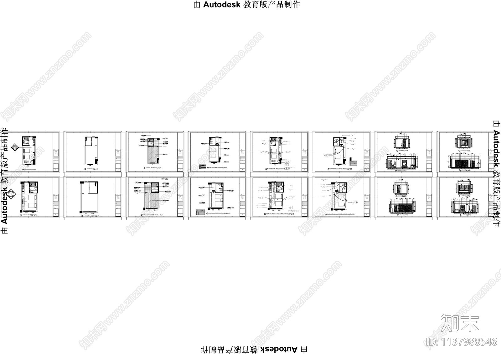 商务酒店双人间客房cad施工图下载【ID:1137988546】