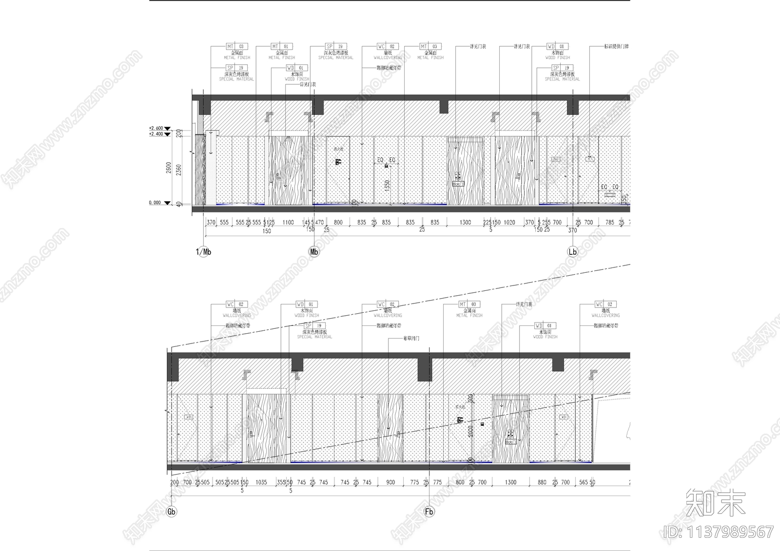 酒店客房通道走廊cad施工图下载【ID:1137989567】
