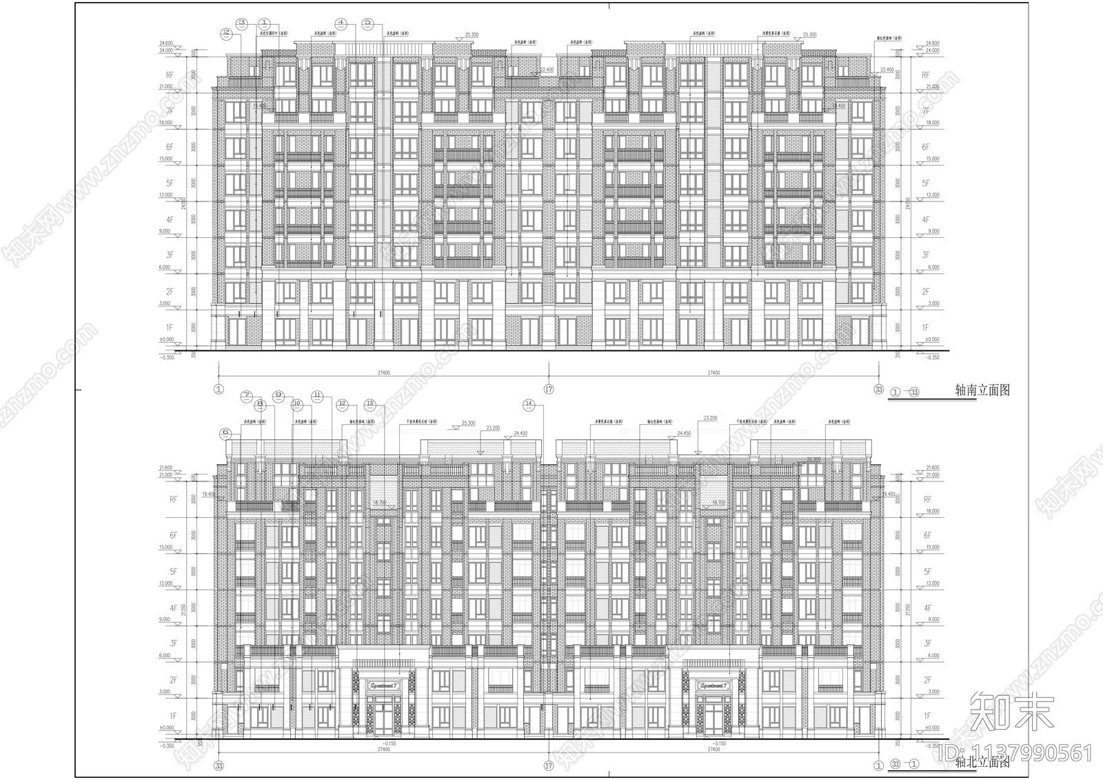 现代多层住宅建筑效果图cad施工图下载【ID:1137990561】