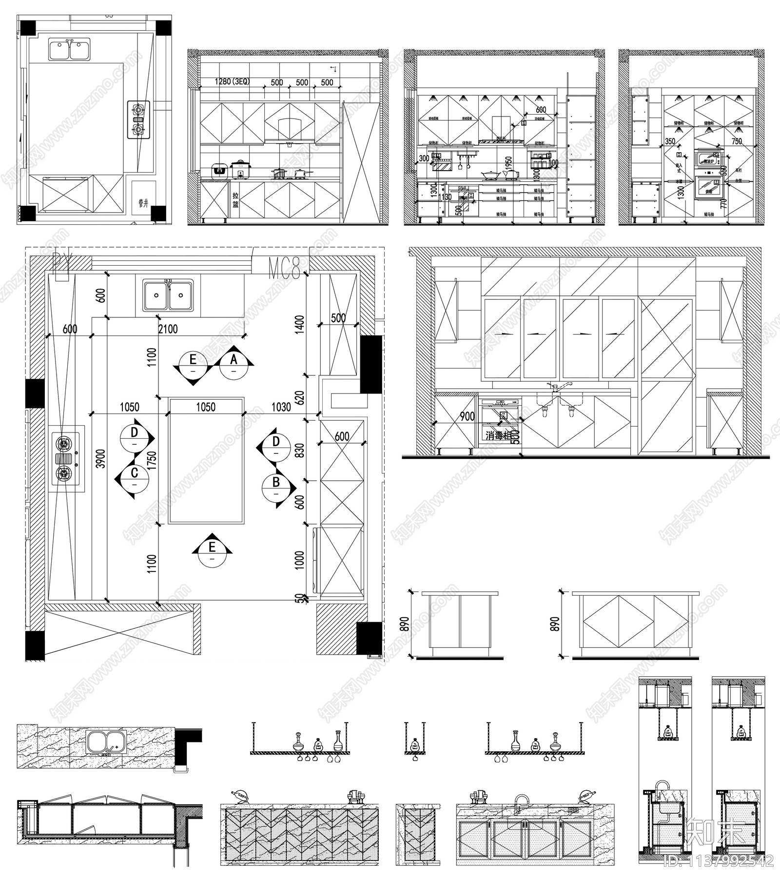 厨房橱柜cad施工图下载【ID:1137992542】