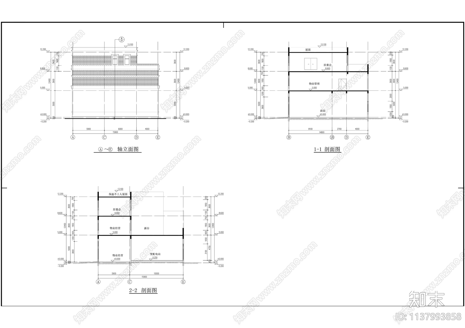 现代住宅小区沿街商业建筑效果图cad施工图下载【ID:1137993858】